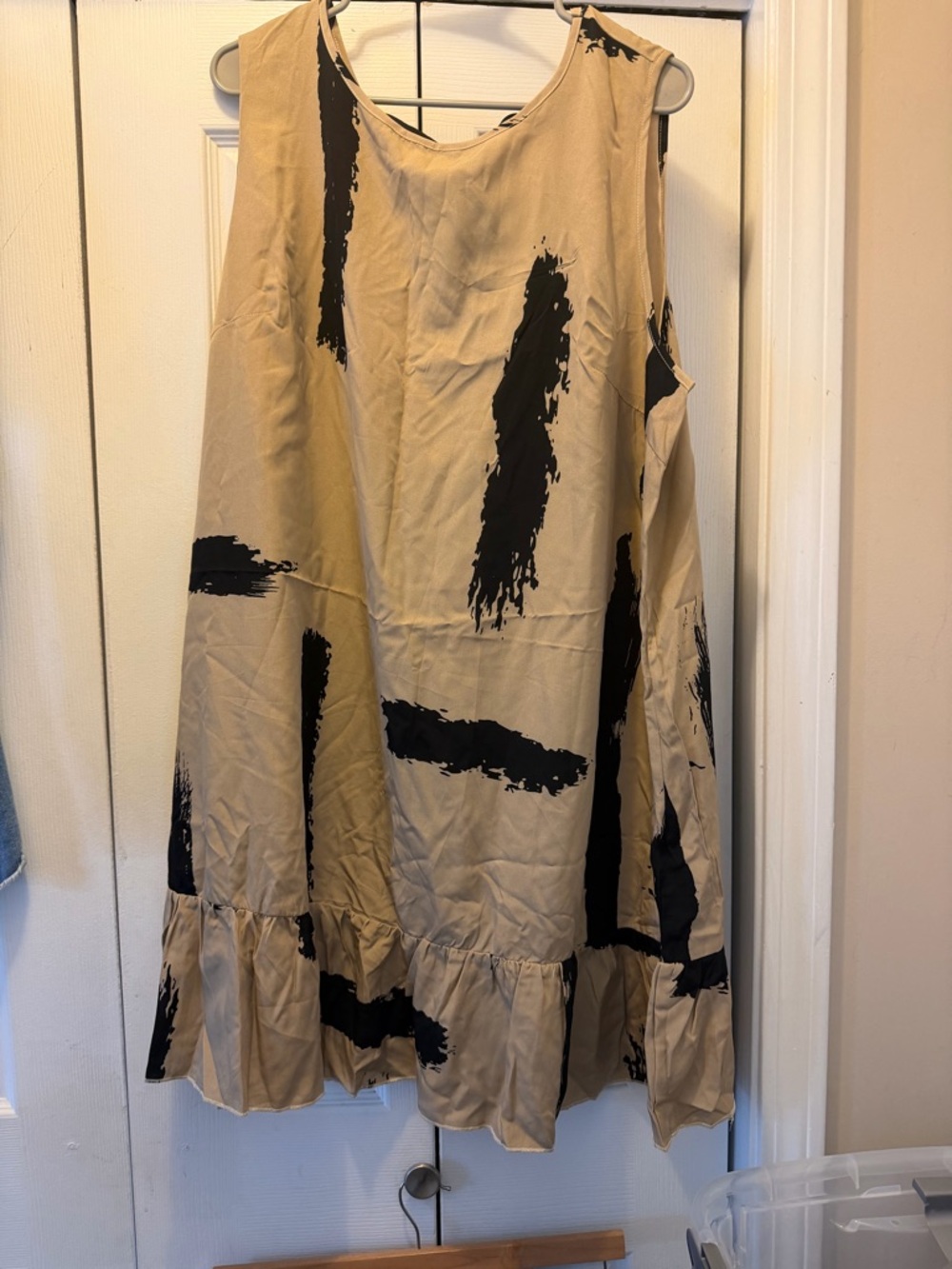 SHEIN Beige Mini Dress with Black Brushstroke Print